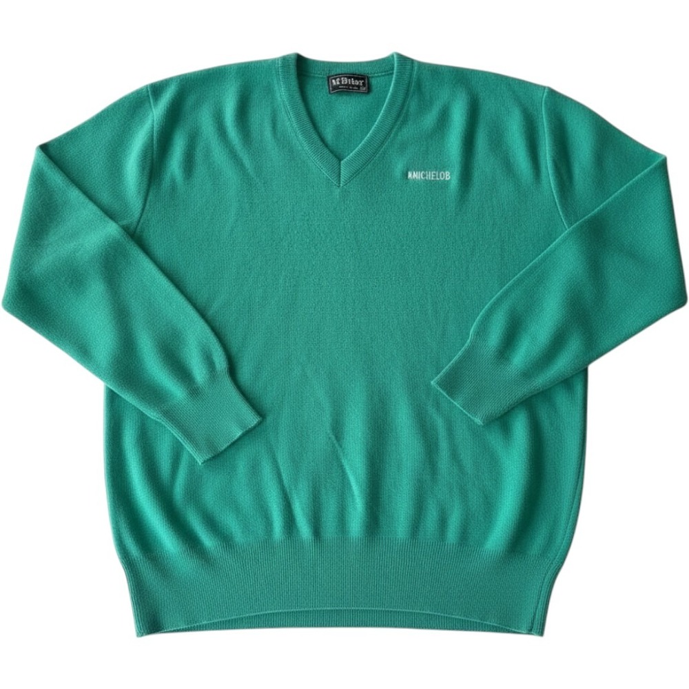 VTG McBriar Michelob Beer Green V-Neck Acrylic Knit Sweater Men's XXL USA Made